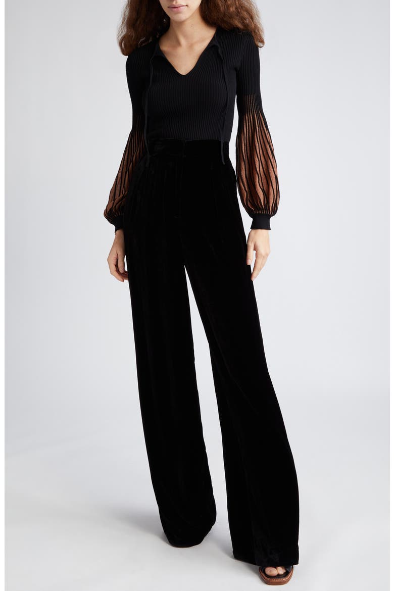 Veronica Wide Leg Velvet Pants, Alternate, color, NOIR