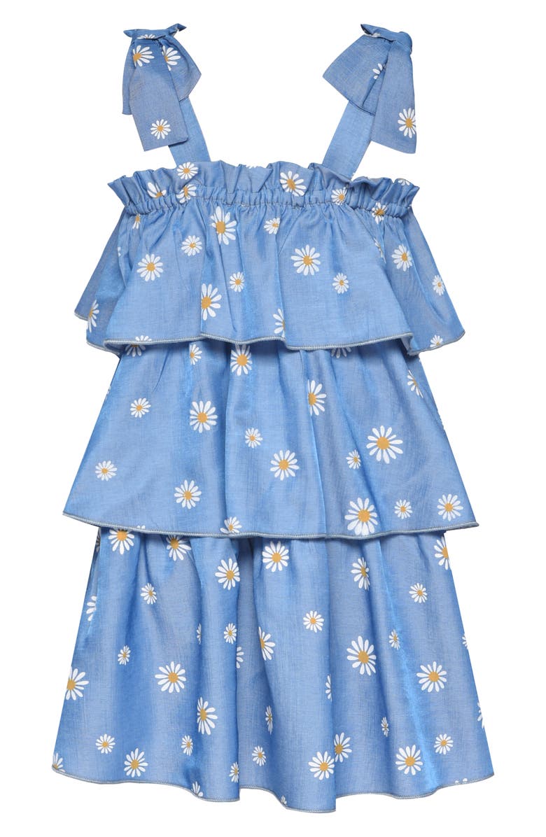 Baby Sara Kids' Tiered Daisy Print Dress, Alternate, color, Blue Multi