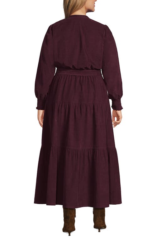 Lands' End Pinwale Cord Smocked Sleeve Maxi Dress In Purple