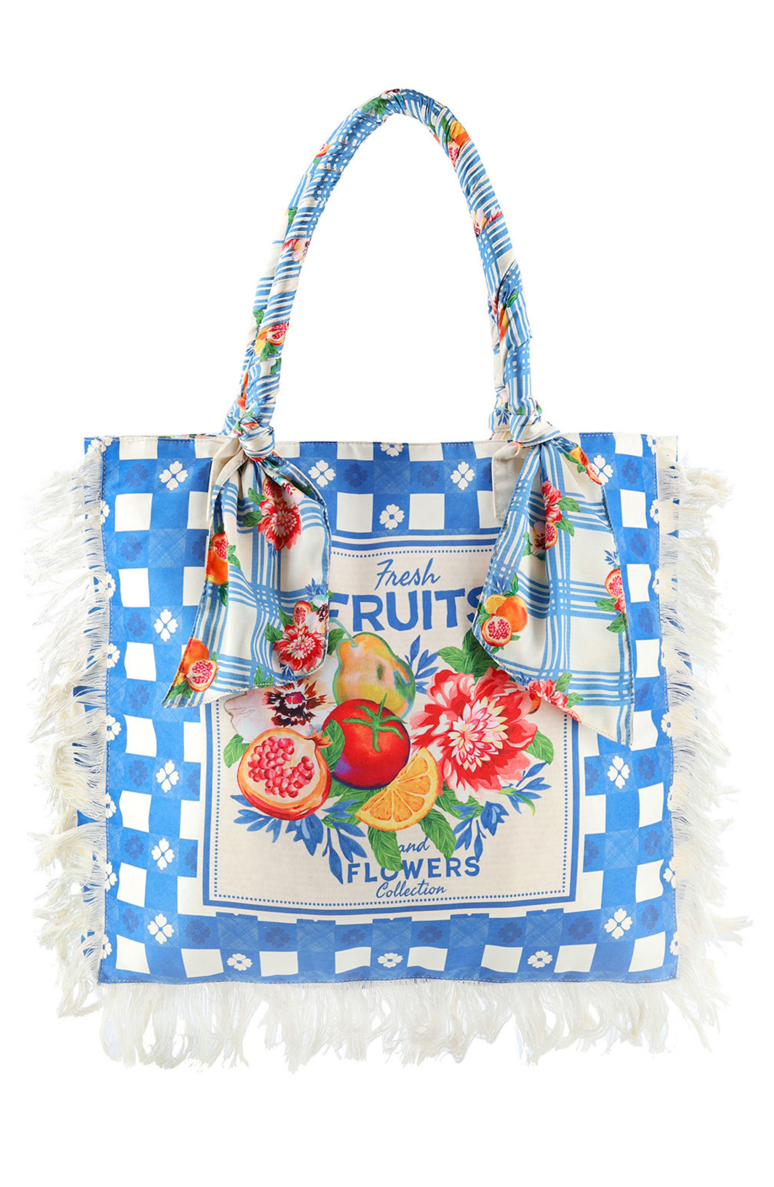 Agua Bendita Rania Basket Print Tote Bag, Alternate, color, Blue Multicolor