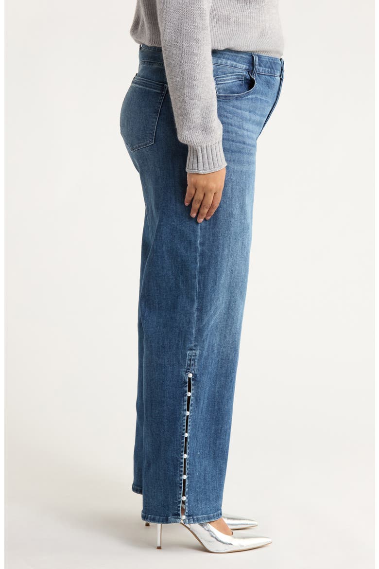 Sam High Waist Faux Pearl Detail Wide Leg Jeans, Alternate, color, BLUE