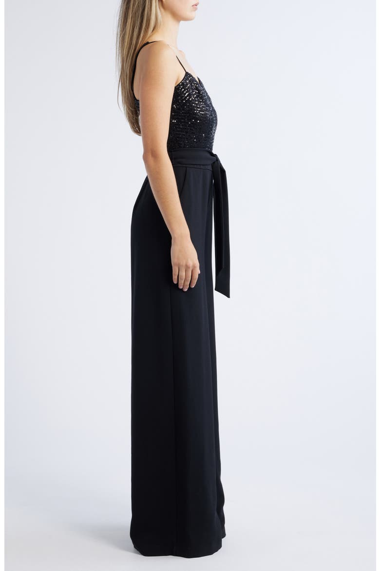 Sequin Square Neck Wide Leg Jumpsuit, Alternate, color, BLACK
