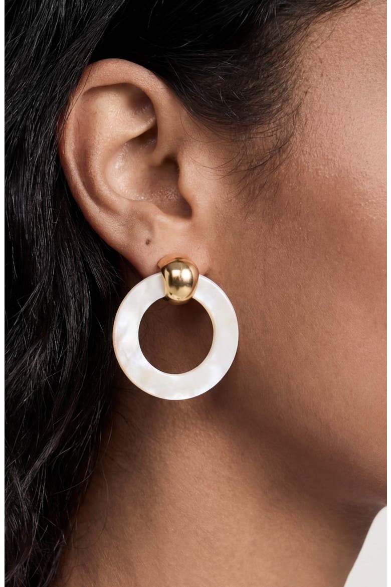 Mother-of-Pearl Open Ring Earrings, Alternate, color, GOLD