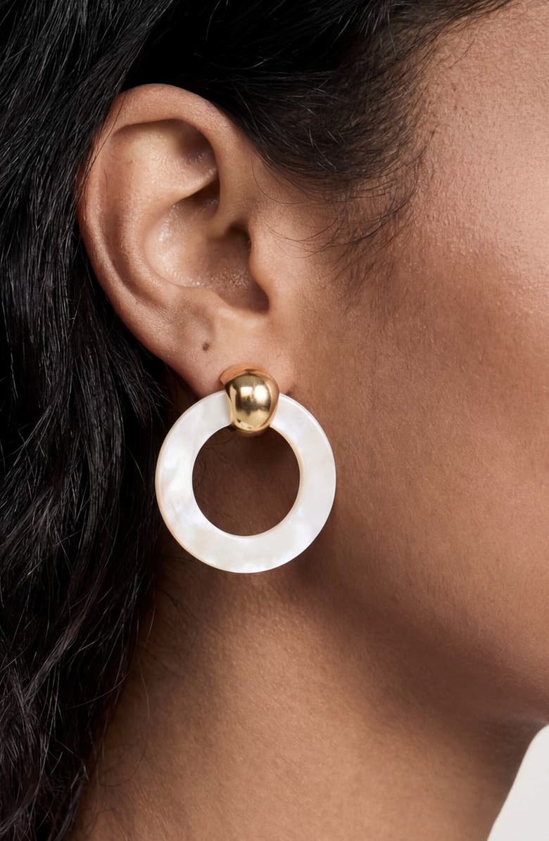 Ettika Mother-of-Pearl Open Ring Earrings, Alternate, color, Gold