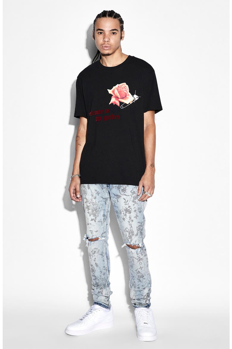Van Winkle Unearthly Floral Print Ripped Skinny Jeans, Alternate, color, DENIM