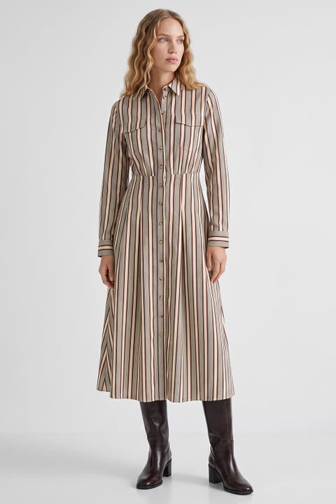 Long Sleeve Midi Shirt Dress With Pockets