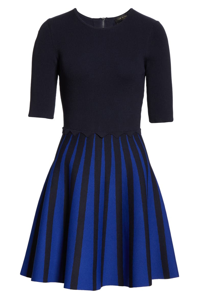 Salyee Short Sleeve Knit Skater Dress, Alternate, color, DARK BLUE