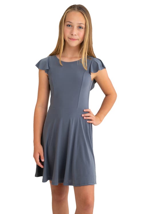 Un Deux Trois Flutter Sleeve Dress In Blue