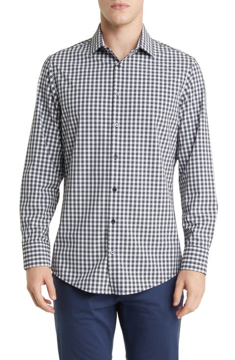 Leeward Trim Fit Plaid Performance Button-Up Shirt