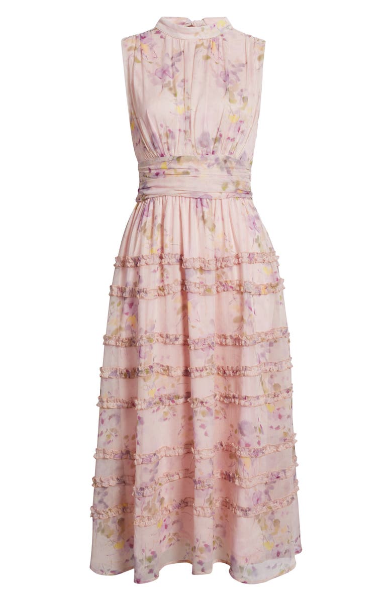 Lulus Eden Floral Sleeveless Ruffle Chiffon Dress, Alternate, color, Pink Multi