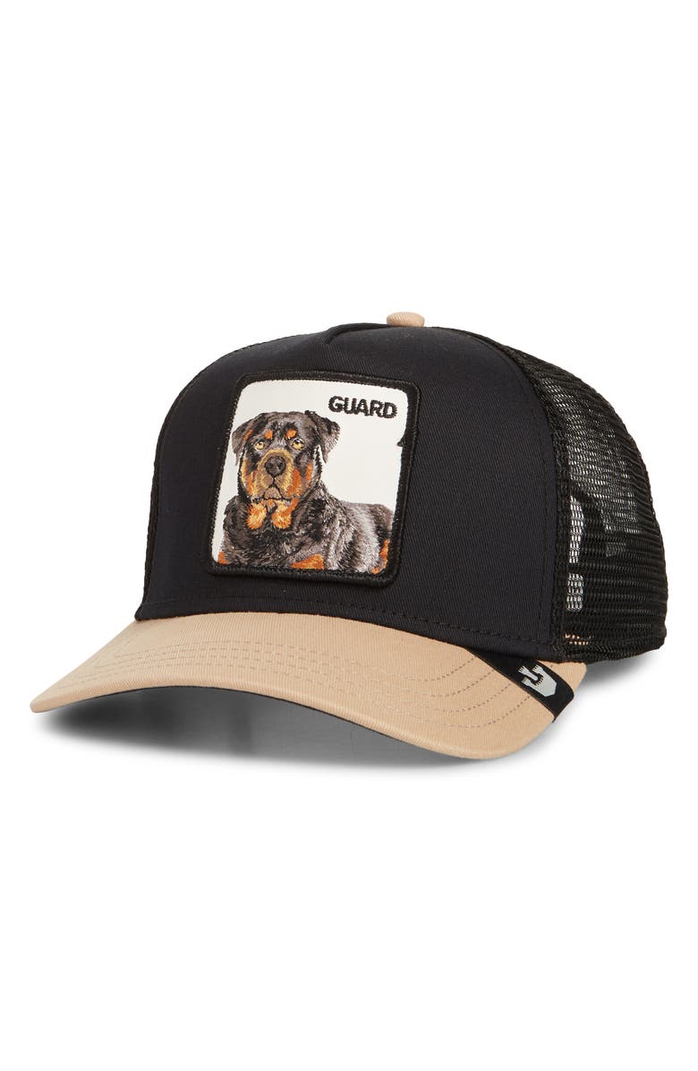 Goorin Bros. The Guard Dog Embroidered Patch Trucker Hat, Main, color, Black