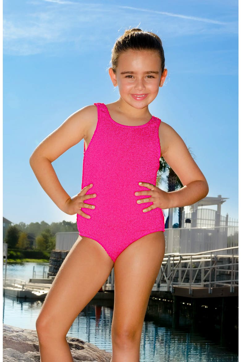 Crinkle One Piece Swimsuit, Alternate, color, Lipstick Pink