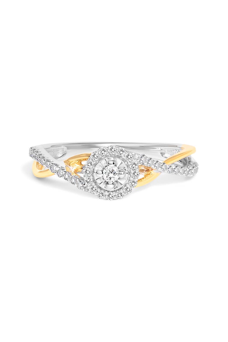 Silver 1/4 Cttw Diamond Bypass and Halo Promise Ring, Main, color, Yellow