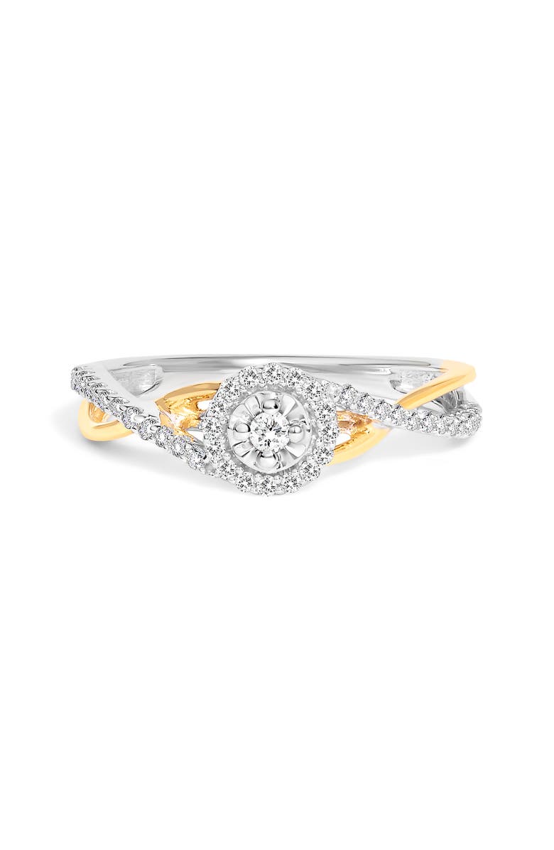 Haus of Brilliance Silver 1/4 Cttw Diamond Bypass and Halo Promise Ring, Main, color, Yellow