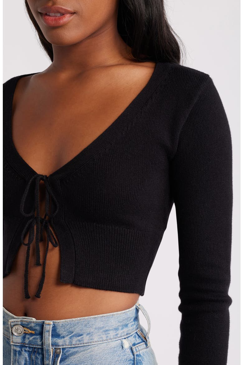 Tie Front Crop Cardigan, Alternate, color, BLACK
