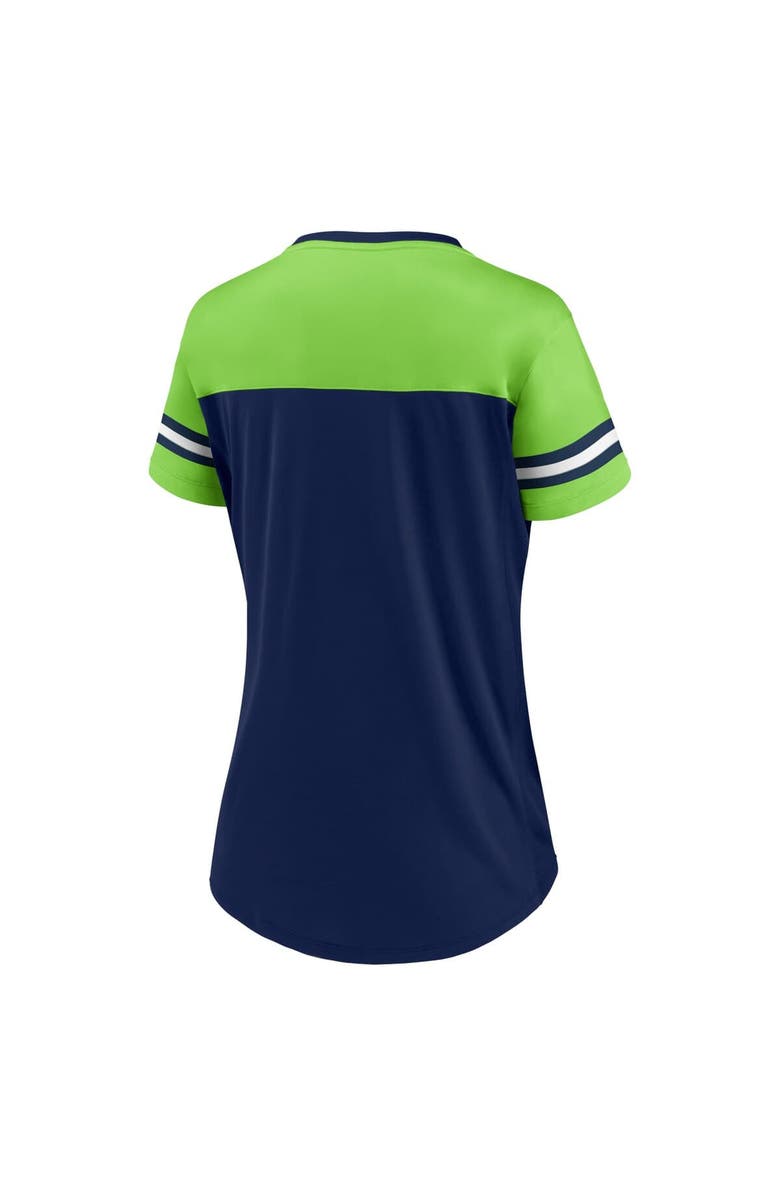 FANATICS Women's Fanatics College Navy/Neon Green Seattle Seahawks Blitz & Glam Lace-Up V-Neck Jersey T-Shirt, Alternate, color, Navy
