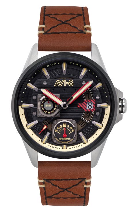 Hawker Harrier Farley Leather Strap Watch, 44mm