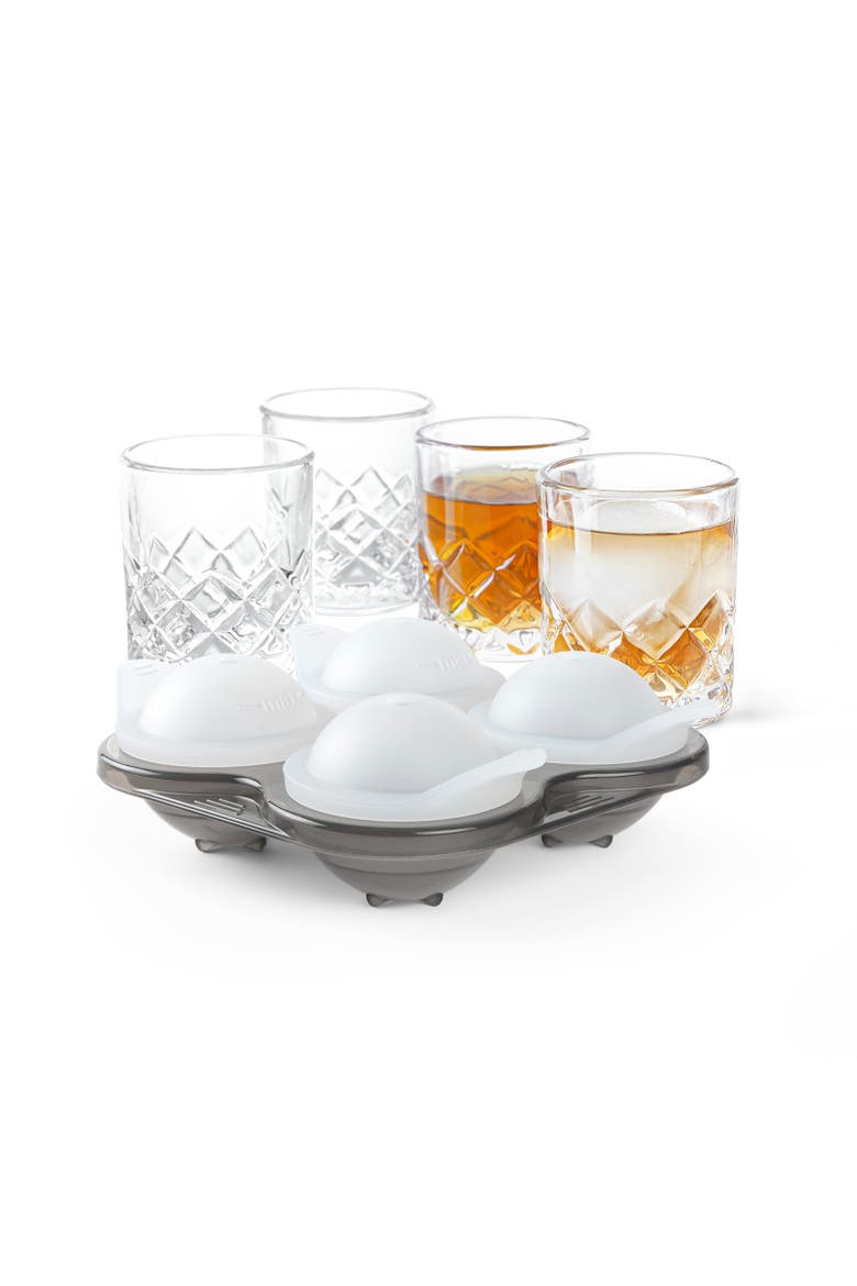 Yarai Shiver Ice Ball Shots - 4 Glasses with Ice Ball Tray, Main, color, White