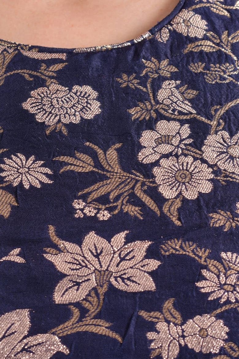 Jacquard Floral Pre-Pleated Saree With Halter Blouse, Alternate, color, Navy
