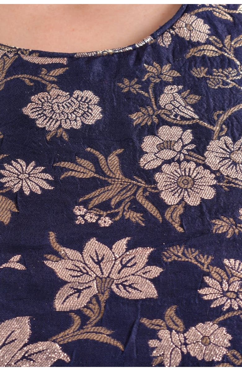 RAAS Jacquard Floral Pre-Pleated Saree With Halter Blouse, Alternate, color, Navy