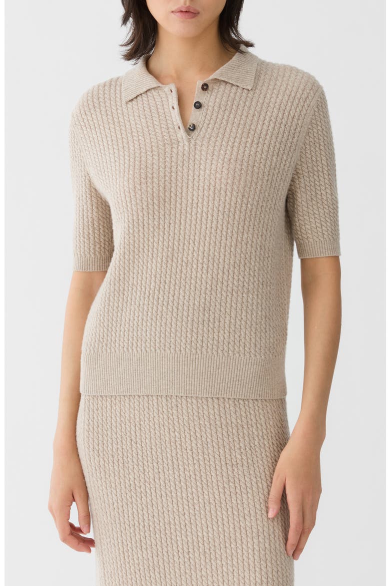 Cable Polo Sweater, Main, color, TAUPEMELANGE