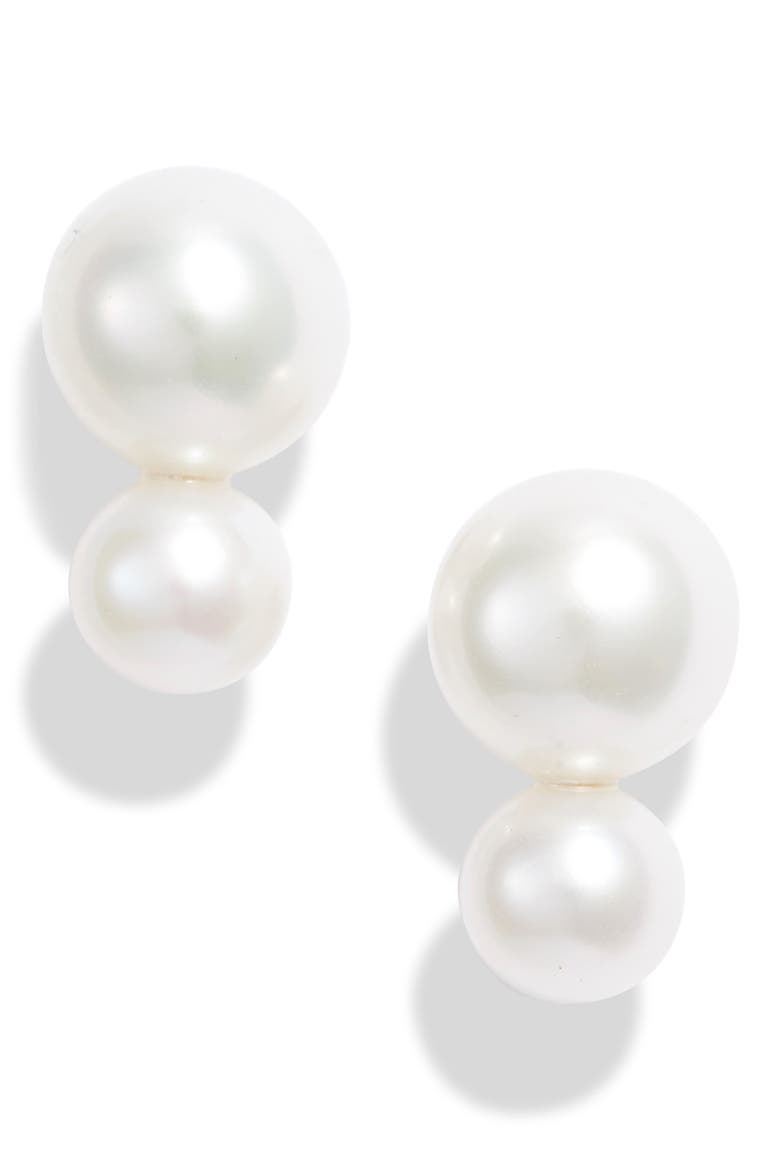 Double Pearl Stud Earrings, Main, color, YELLOW GOLD / PEARL
