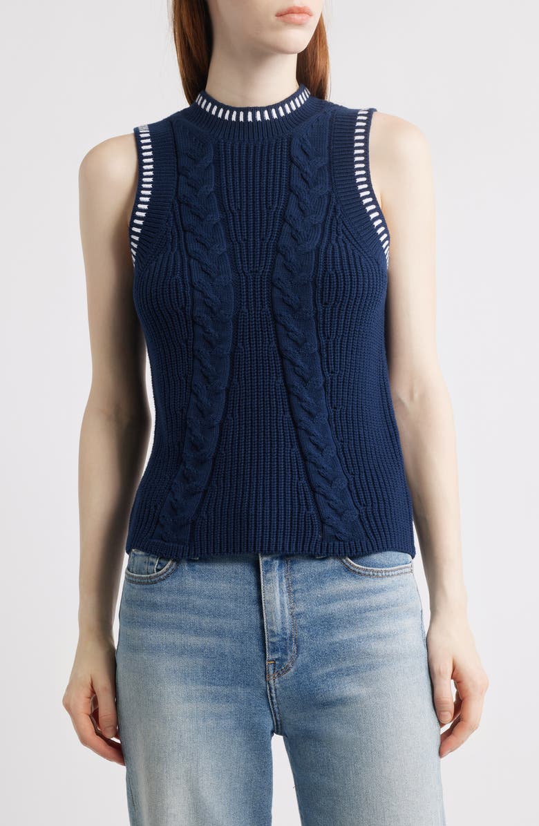 525 america Zoey Cable Stitch Sweater Vest, Main, color, Dark Blue Multi