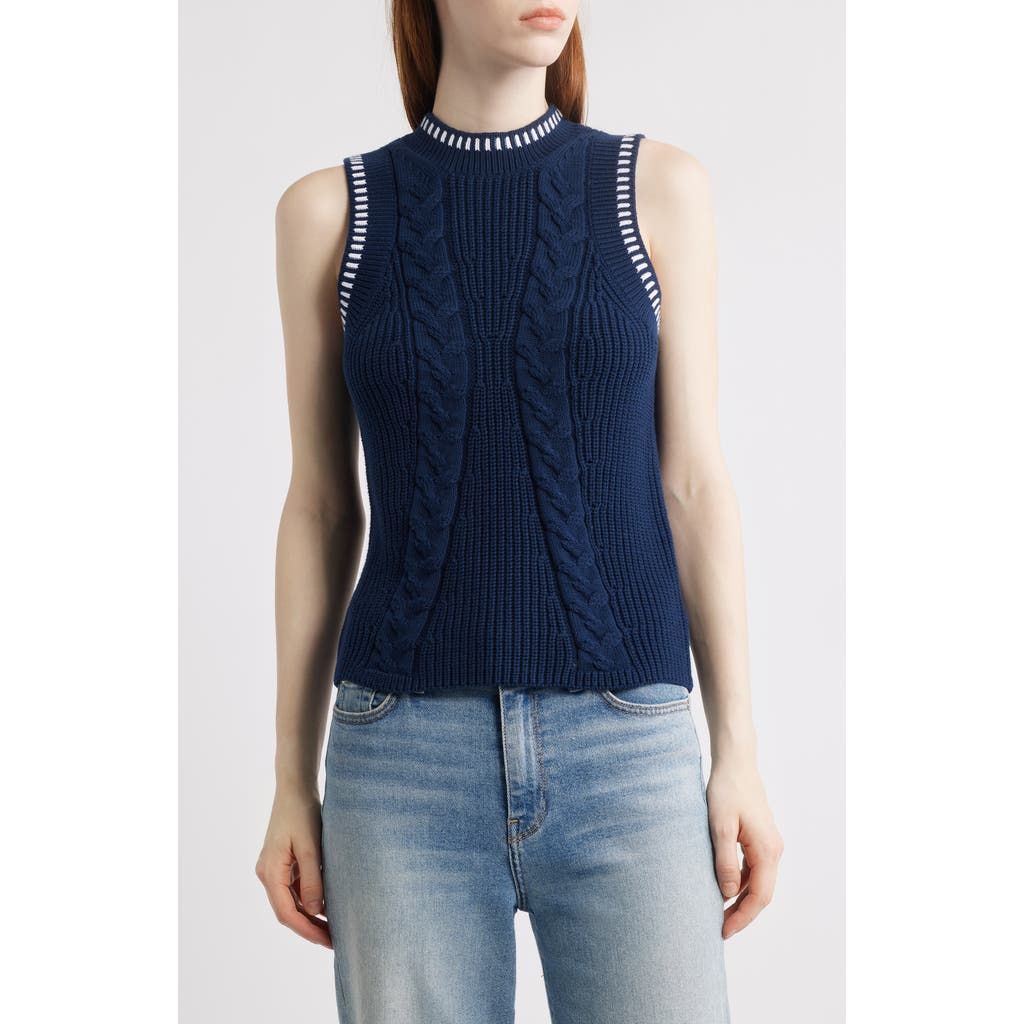 525 Zoey Cable Stitch Sweater Vest In Dark Blue Multi