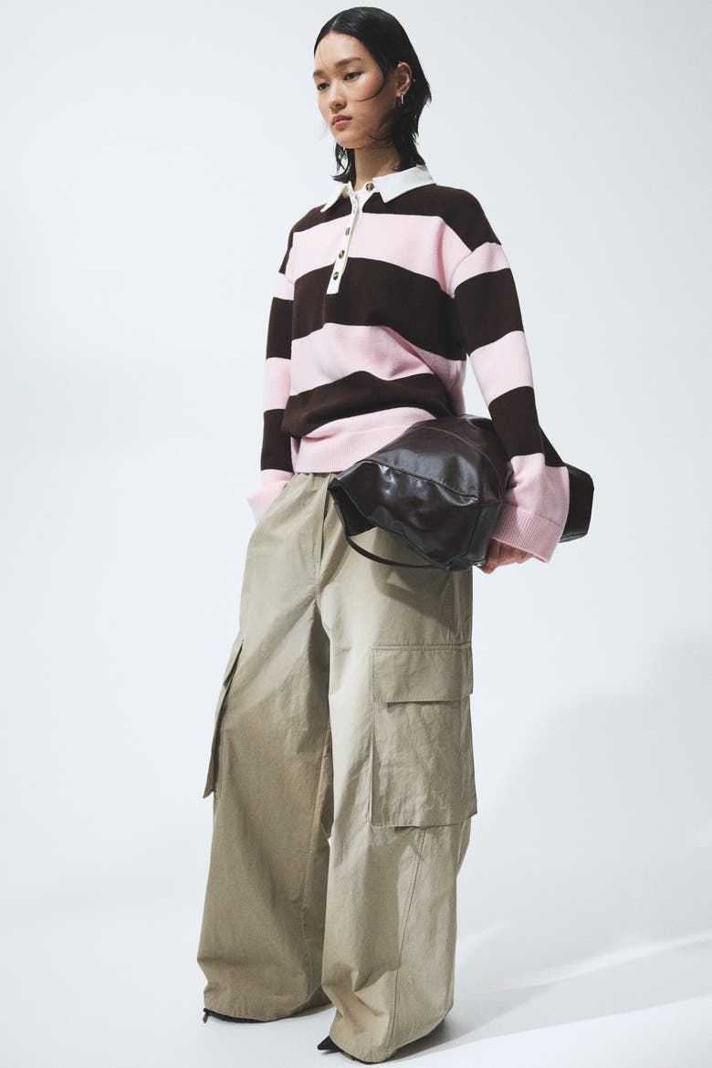 Collared Jumper, Alternate, color, Light pink/dark brown
