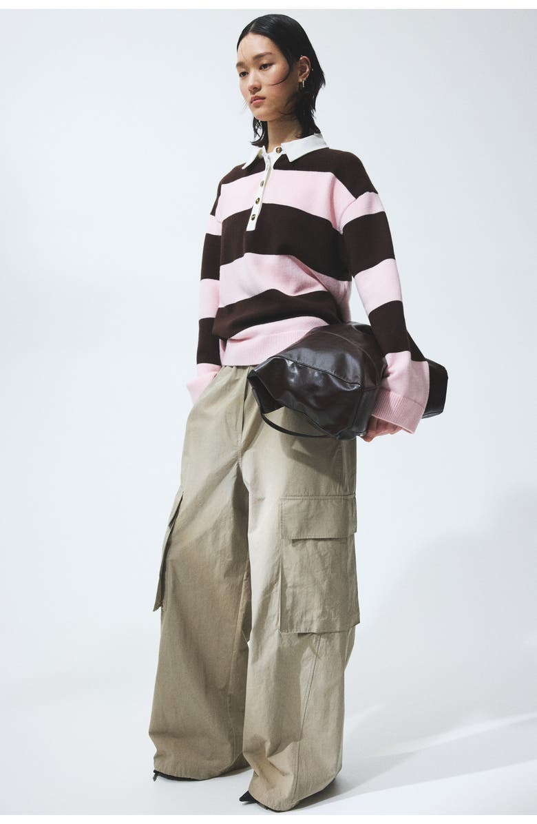 H&M Collared Jumper, Alternate, color, Light Pink/Dark Brown