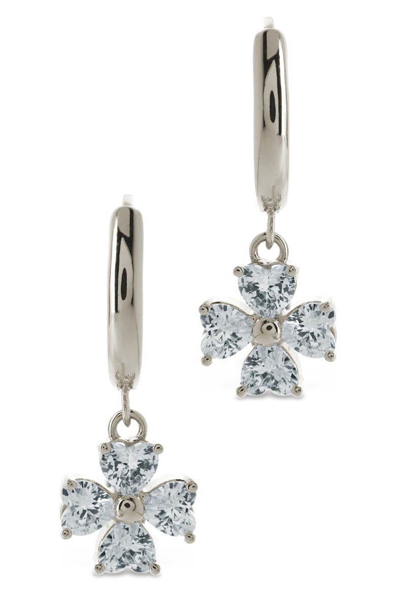 Bria Cubic Zirconia Dangle Huggie Hoop Earrings, Alternate, color, SILVER