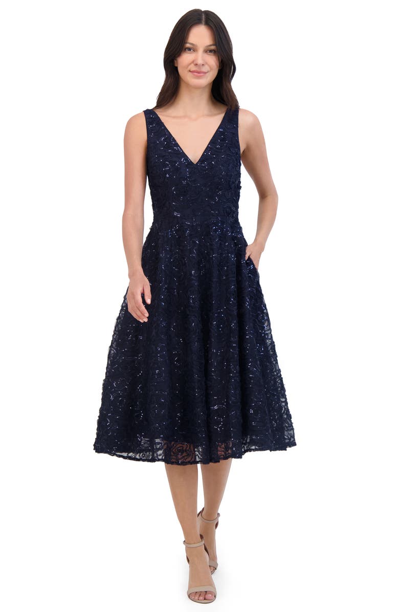 Eliza J Sequin Sleeveless Midi Fit & Flare Dress, Alternate, color, 