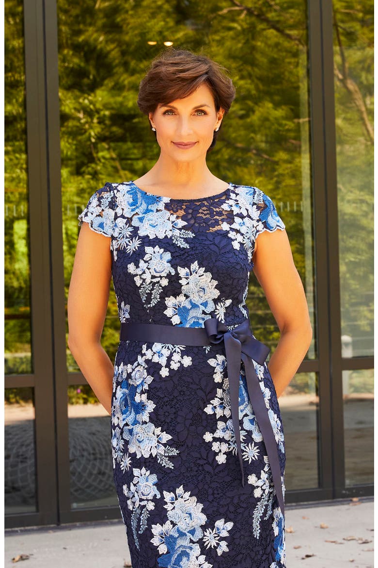 Embroidered Lace Gown, Alternate, color, NAVY MULTI