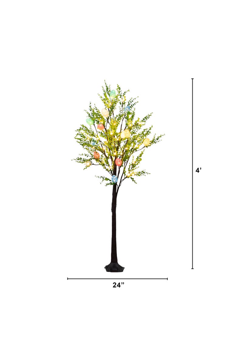 3-ft Pre-Lit Artificial Easter Egg Twig Tree with Greens and 48 Warm White LED Lights, Alternate, color, Green