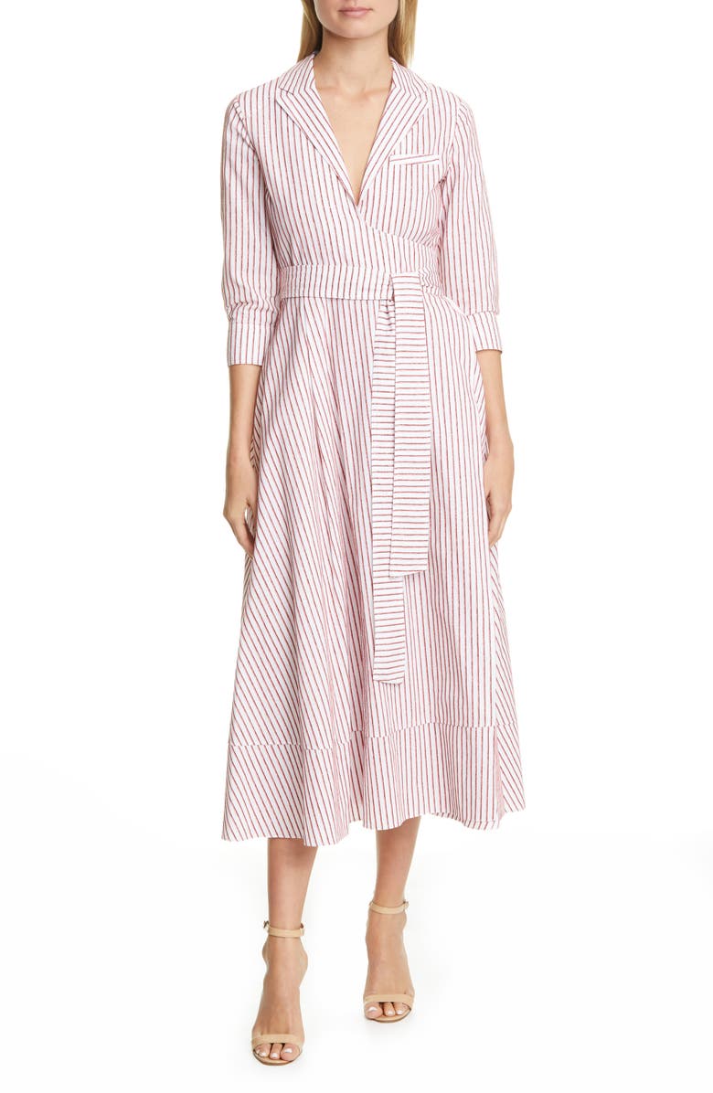 By Any Other Name Velvet Stripe Cotton Midi Wrap Dress, Main, color,