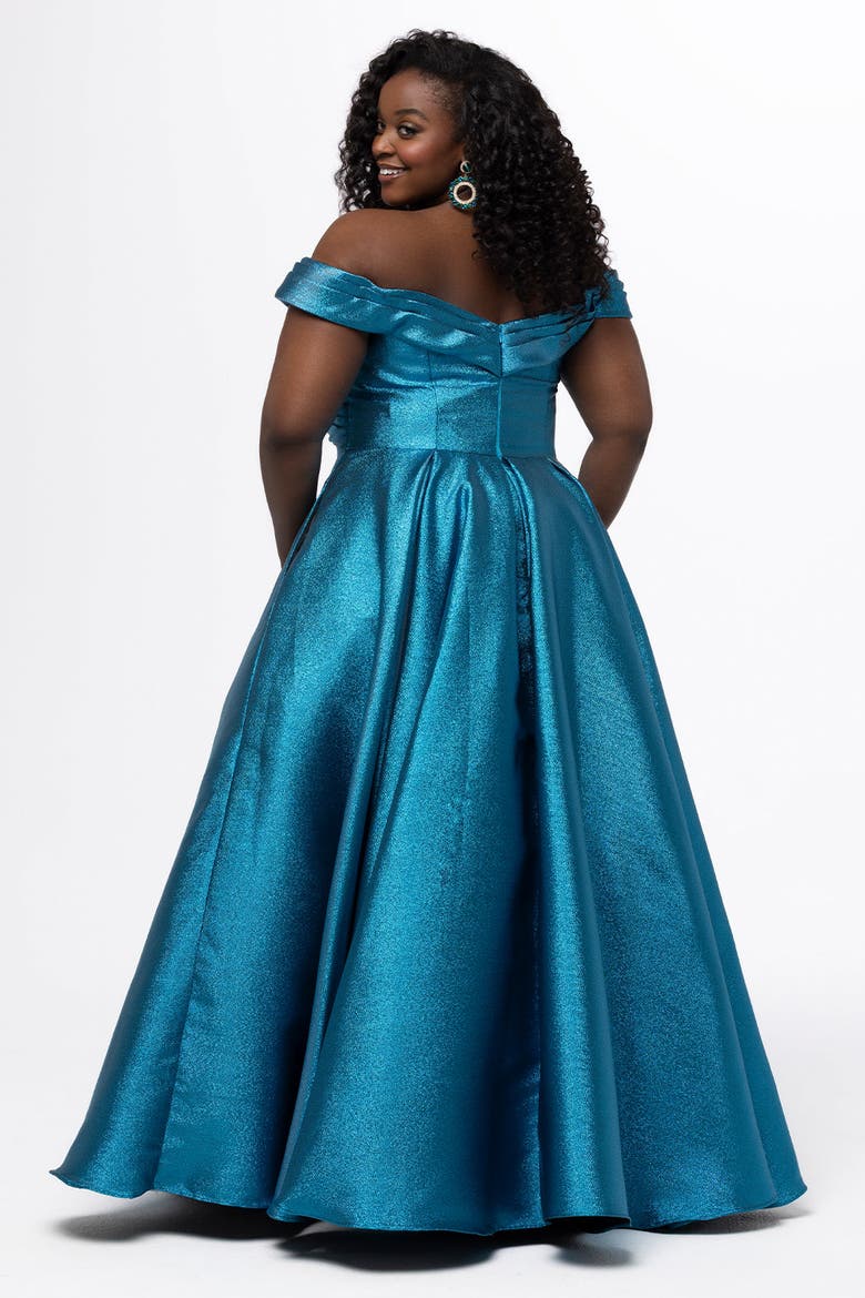 Pleated Off-the-Shoulder Curvy Formal Dress, Alternate, color, Electric Blue