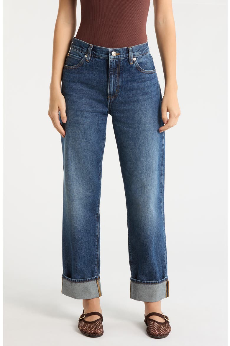 The Hang High Waist Cuffed Straight Leg Jeans, Main, color, ACUMEN
