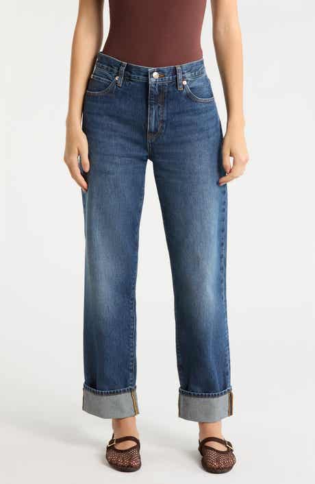 The Hang High Waist Cuffed Straight Leg Jeans