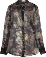 Altuzarra Chika Floral Print Sheer Silk Organza Button-Up Shirt