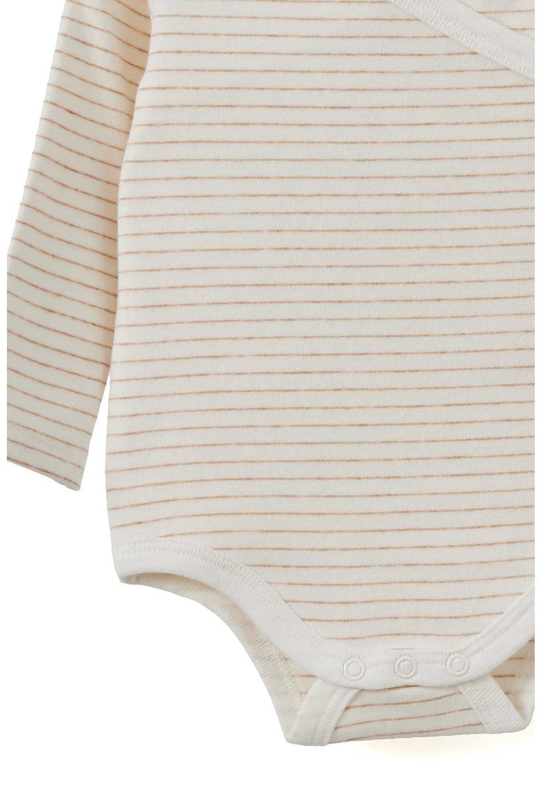 Organic Cross Over Long Sleeve Bubbysuit, Alternate, color, Caramel Fudge Marle Stripe