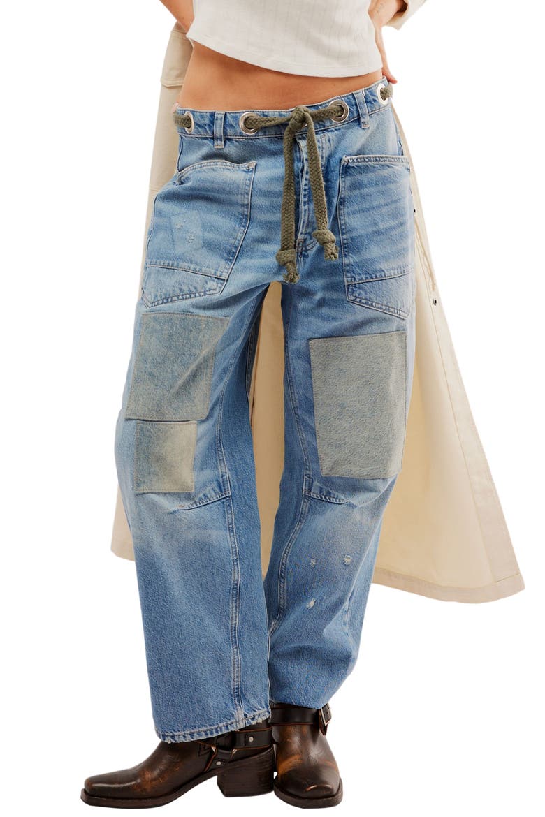 We the Free Moxie Mid Rise Barrel Jeans, Main, color, TRUEST BLUE