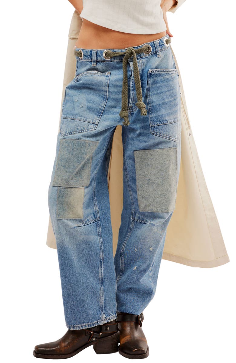 Free People We the Free Moxie Barrel Jeans, Main, color, Truest Blue