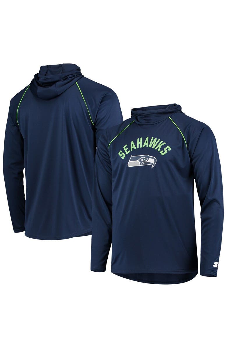 STARTER Men's Starter Navy Seattle Seahawks Raglan Long Sleeve Hoodie T-Shirt, Main, color, Navy