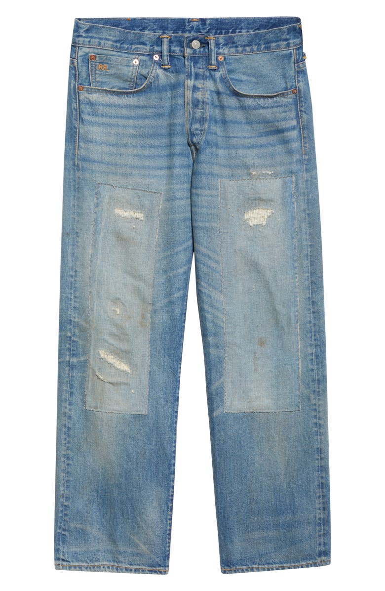 Double RL Straight Fit Rip & Repair Selvedge Jeans, Alternate, color, Midlands Wash