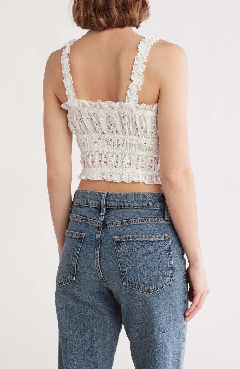 Lush Cotton Eyelet Frill Shirred Tank, Alternate, color, White