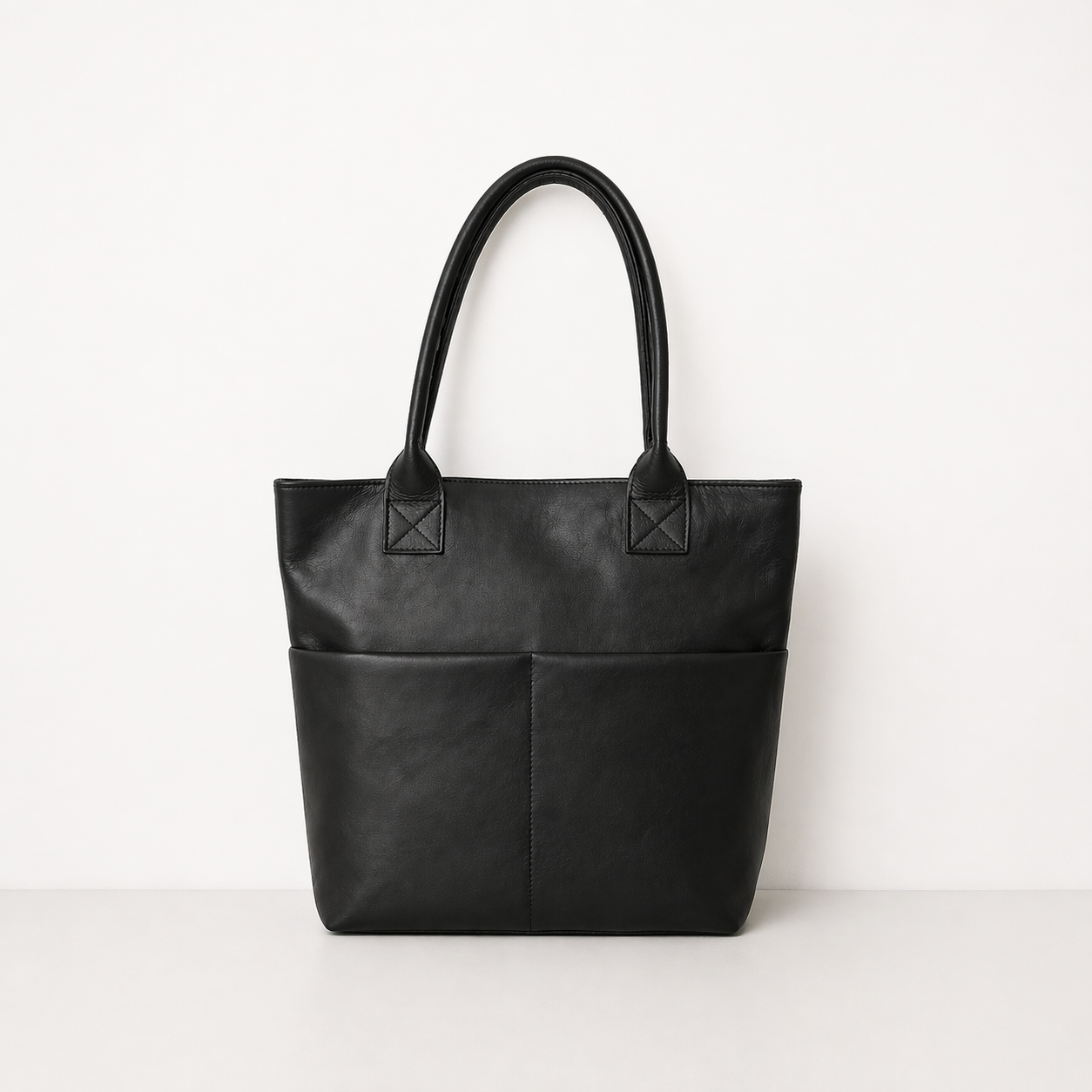 Amasouk Classic Structured Leather Tote Bag, Main, color, Black