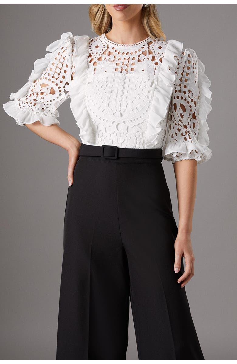 Coast Lace Cut Out Belted Jumpsuit, Alternate, color, Mono