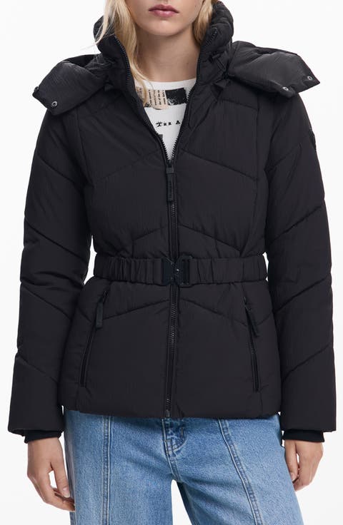 Quilted Puffer Coat with Removable Hood