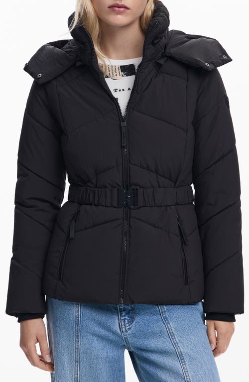 Desigual Quilted Puffer Coat With Removable Hood In Black