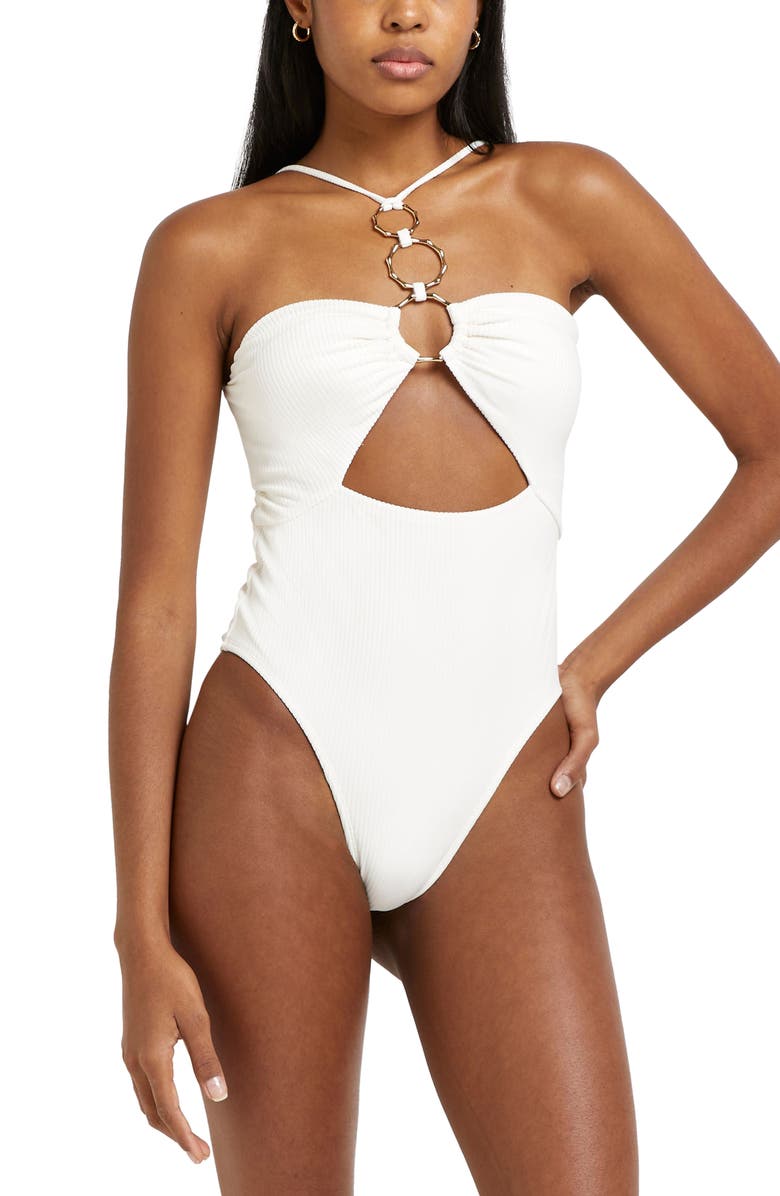 River Island Ring Trim Bandeau One-Piece Swimsuit, Main, color,